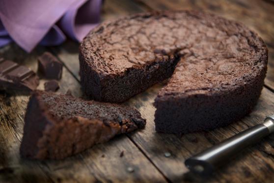 chocolate cake with a slice cut out