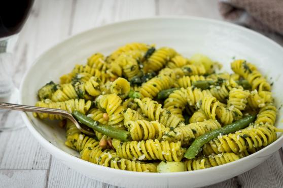 Photo: Chicken, Bean, and Blue Cheese Pasta Salad with Sun-Dried Tomato Vinaigrette